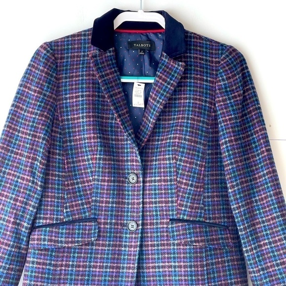NWT! $150 Talbots Blue Plaid Blazer Jacket Coat Wool Blend, Sz 2 - Picture 5 of 13